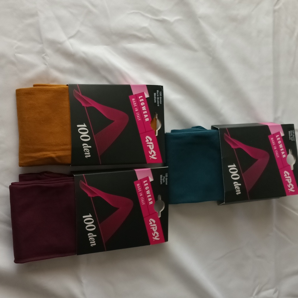 Gipsy leg wear made in Italy set of 3 size M color warm mustard, duck teal, plum